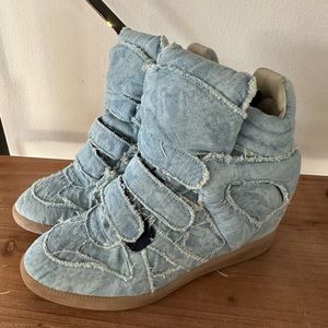 Isabel Marant Denim Beckett Wedge High Top Sneakers 41